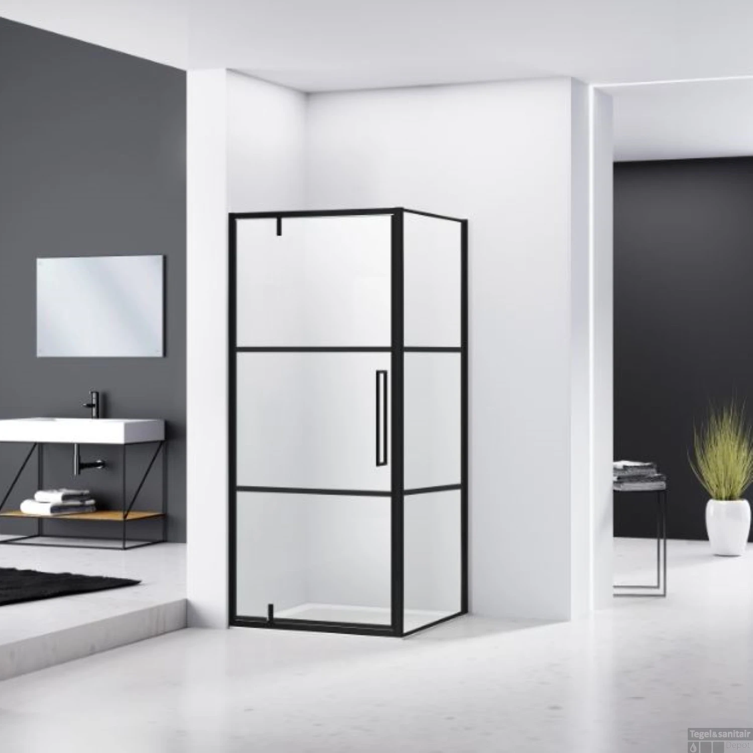 Hoek Douchecabine Van Rijn ST04 6 Mm Helder Glas Zwart Aluminium Nanocoating (Alle Maten)