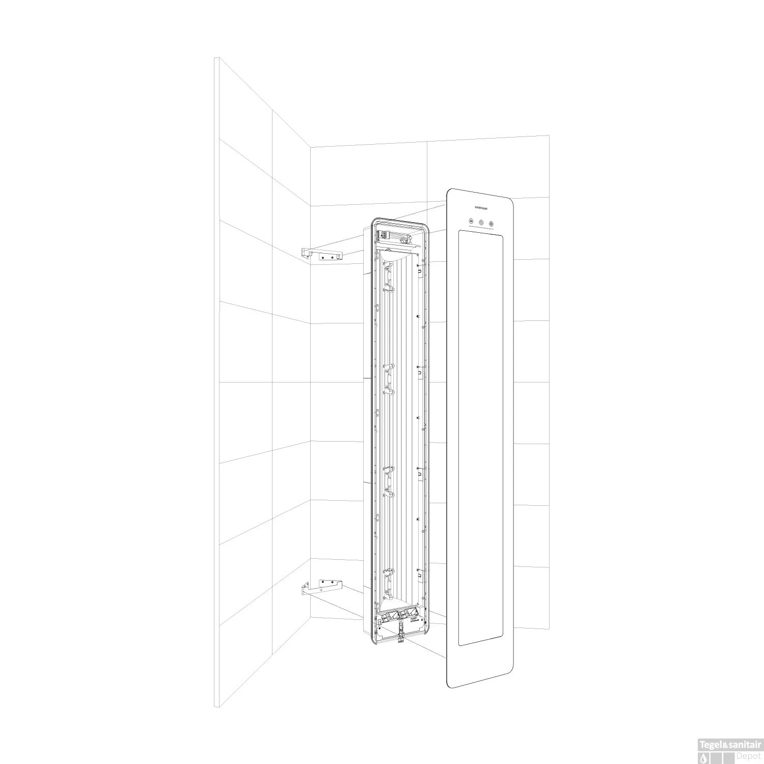 Sunshower Plus S Round Infrarood En UV-licht 95x33 Cm Inbouw - Opbouw Vlak Of Hoek Sand White - Afbeelding 8