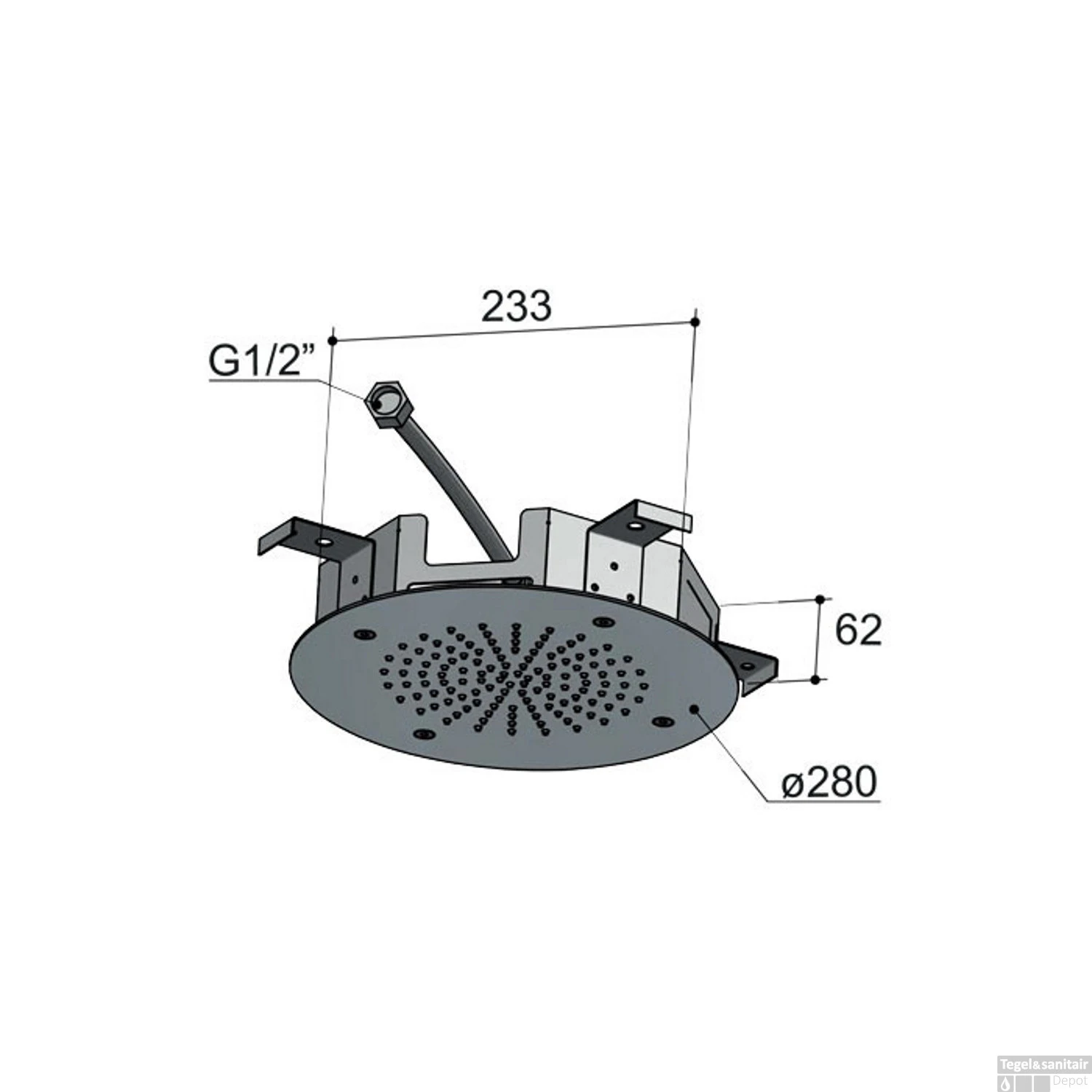 Hoofddouche Hotbath Mate Rond 28 Cm Geborsteld Nikkel - Afbeelding 2
