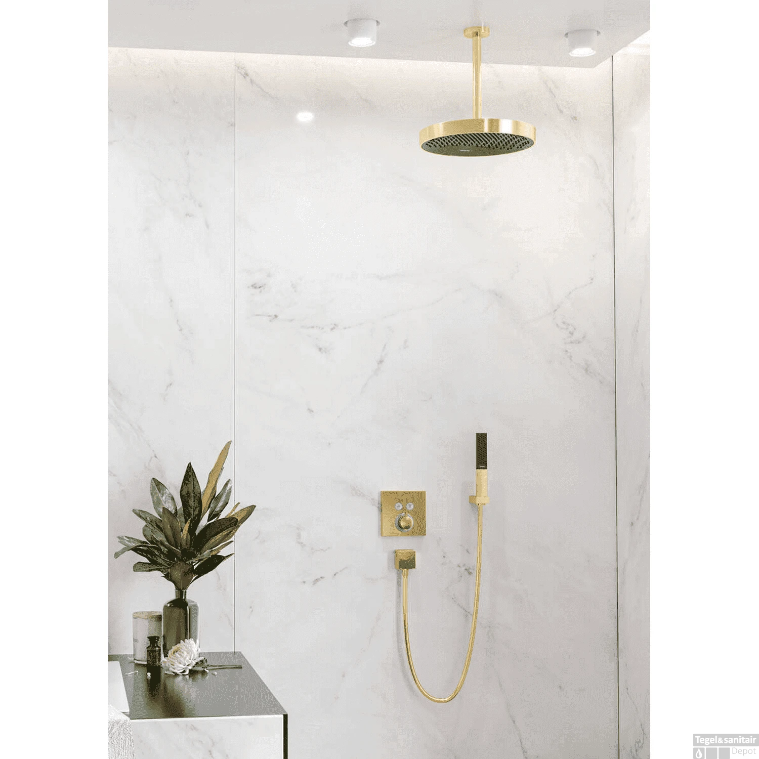 Hoofddouche Plafond HansGrohe Rainfinity PowderRain 360 1jet Geborsteld Brons 2 Hoofddouche Plafond HansGrohe Rainfinity PowderRain 360 1jet Geborsteld Brons - Afbeelding 2
