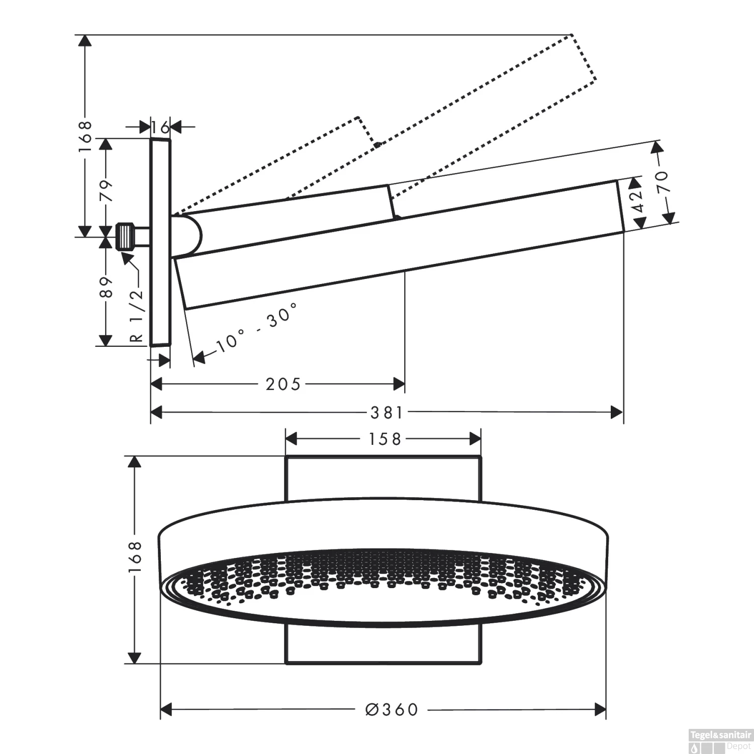 Hoofddouche Rainfinity HansGrohe PowderRain 360 1jet Met Douche-arm Geborsteld Brons 2 Hoofddouche Rainfinity HansGrohe PowderRain 360 1jet Met Douche-arm Geborsteld Brons - Afbeelding 2
