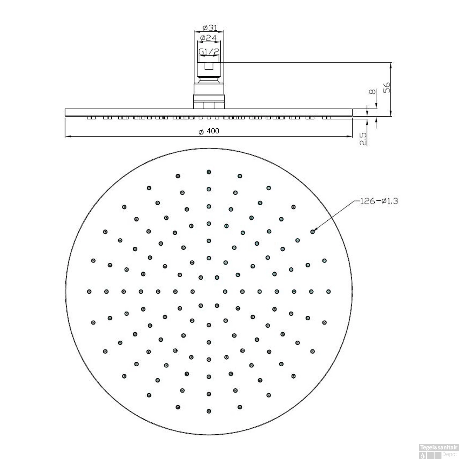 Hoofddouche Rond Wiesbaden 40x40 Cm Mat Zwart 2 Hoofddouche Rond Wiesbaden 40x40 Cm Mat Zwart - Afbeelding 2