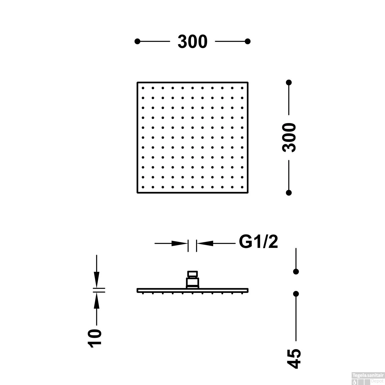 Hoofddouche Tres Plafonduitloop 30x30 Cm Mat Zwart 2 Hoofddouche Tres Plafonduitloop 30x30 Cm Mat Zwart - Afbeelding 2