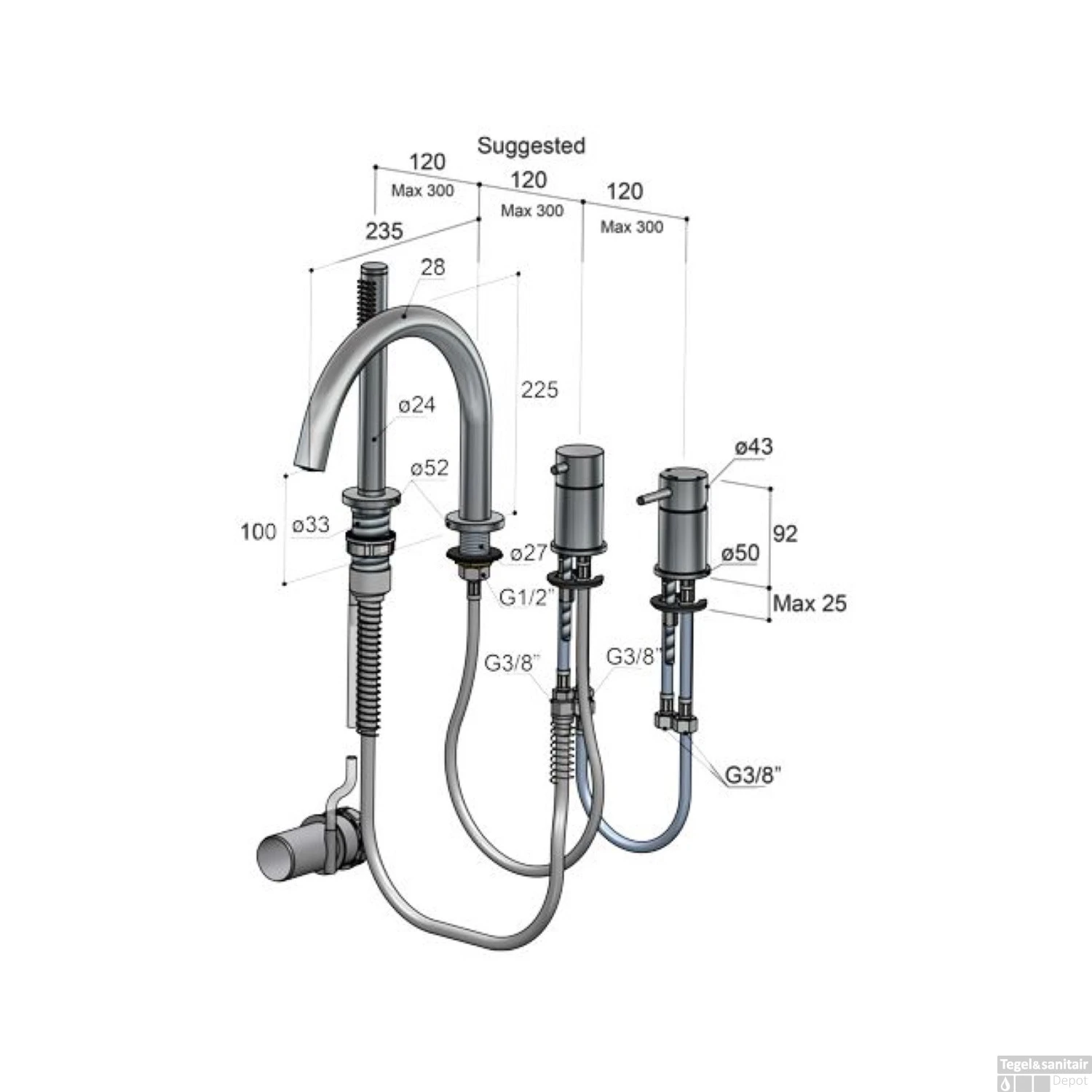 Hotbath Archie Badrandcombinatie Mengkraan Met Uitloop 2-weg Omstel RVS 316 AR073IX - Afbeelding 3