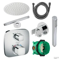 Hansgrohe Ecostat Regendoucheset Inbouw Plafonduitloop Met Handdouche En Hoofddouche 20cm Thermostaat Square Chroom