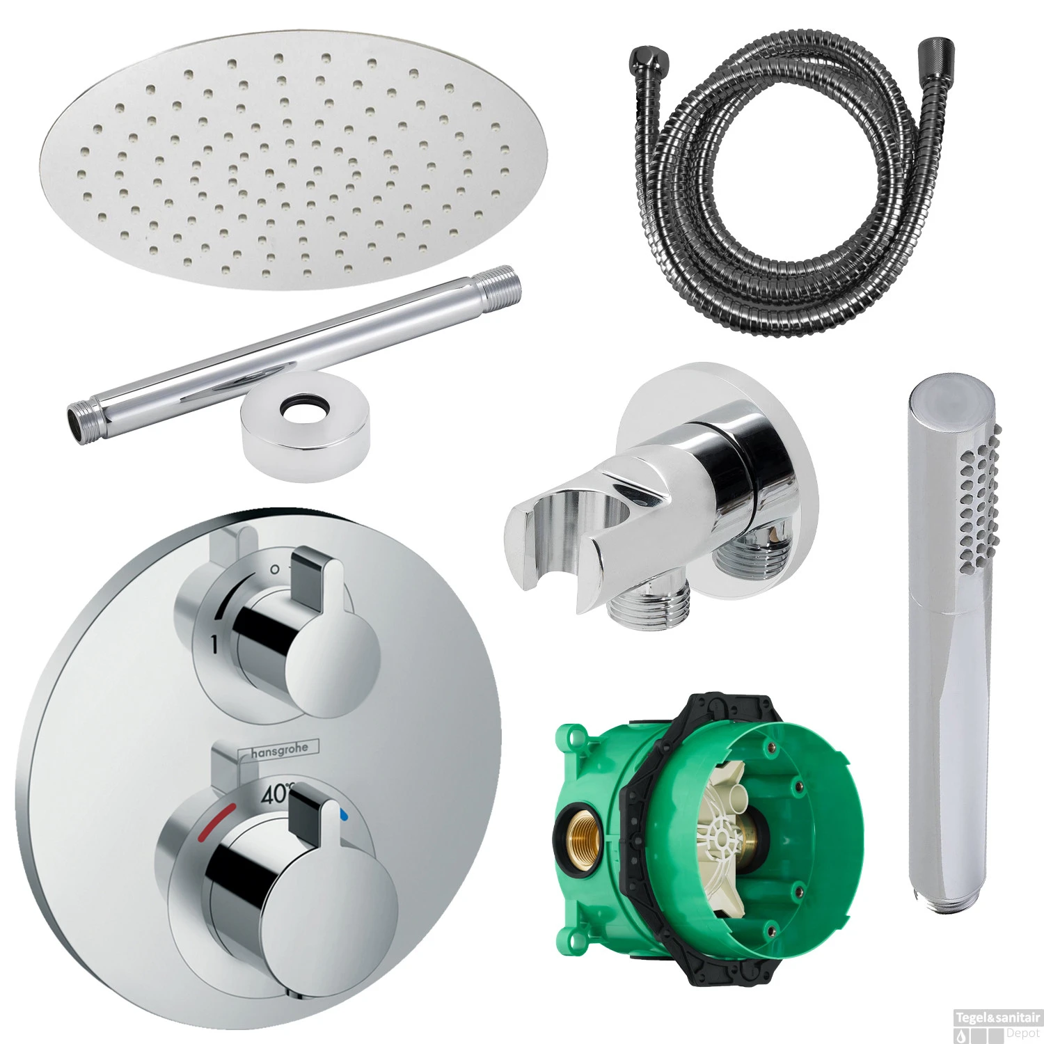 Hansgrohe Ecostat Regendoucheset Inbouw Plafonduitloop Met Handdouche En Hoofddouche 30cm Thermostaat Rond Chroom 1 Hansgrohe Ecostat Regendoucheset Inbouw Plafonduitloop Met Handdouche En Hoofddouche 30cm Thermostaat Rond Chroom