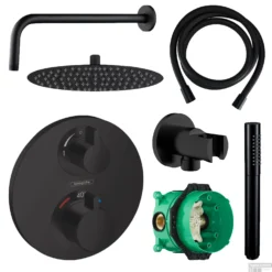 Hansgrohe Ecostat Regendoucheset Inbouw Wanduitloop Met Handdouche En Hoofddouche 30cm Thermostaat Rond Zwart