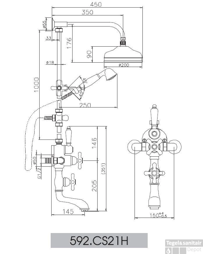 Huber Croisette Bad Douchecombinatie RVS 592CS21HNS 1 Huber Croisette Bad Douchecombinatie RVS 592CS21HNS