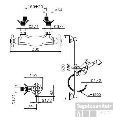 Huber Croisette Douchethermostaat Met Glijstangset Chroom 190CS01HCR 2 Huber Croisette Douchethermostaat Met Glijstangset Chroom 190CS01HCR - Afbeelding 2