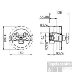 Huber Croisette Inbouw Douchethermostaat RVS 18551HNS 3/4