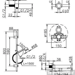 Huber Kiruna Thermostatische Inbouw Bad/doucheset Chroom 914K.KR01H.CR