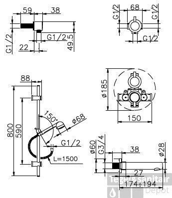 Huber Kiruna Thermostatische Inbouw Bad/doucheset Chroom 914K.KR01H.CR 1 Huber Kiruna Thermostatische Inbouw Bad/doucheset Chroom 914K.KR01H.CR