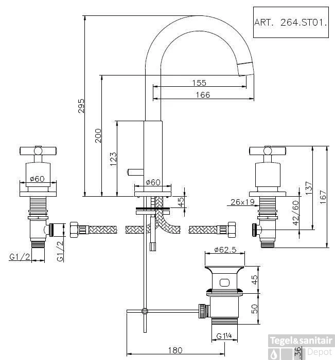 Huber Suite 3-gats Wastafelmengkraan RVS 264ST01HNS 1 Huber Suite 3-gats Wastafelmengkraan RVS 264ST01HNS