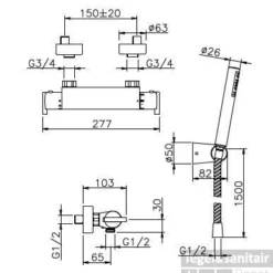 Huber Tratto Douchethermostaatkraan Met Douchegarnituur Chroom TT.D01010.21