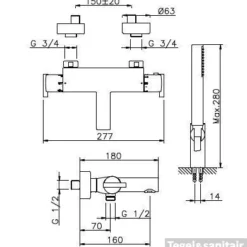 Huber Tratto Thermostatische Badkraan Met Douchegarnituur Chroom TT.D21010.21
