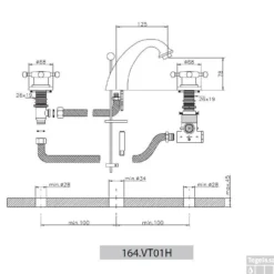 Wastafelmengkraan Huber Victorian 3 Gats 164VT01HNS RVS