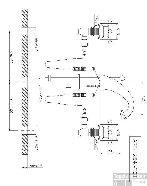 Wastafelmengkraan Huber Victorian 3 Gats 264VT01HBA Brons 1 Wastafelmengkraan Huber Victorian 3 Gats 264VT01HBA Brons