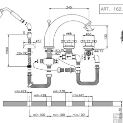 Huber Victorian 4 Gats Thermostatische Badkraan Met Douchegarnituur Brons 162VT01HBA