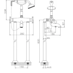 Huber Victorian Staande Thermostatische Badkraan Met Douchegarnituur Brons 25801HBA