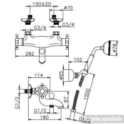 Huber Victorian Thermostatische Badkraan Met Douchegarnituur Goud 193.VT01H.AG