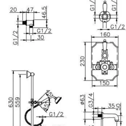 Huber Victorian Thermostatische Inbouw Doucheset Brons 914.VT01H.BA