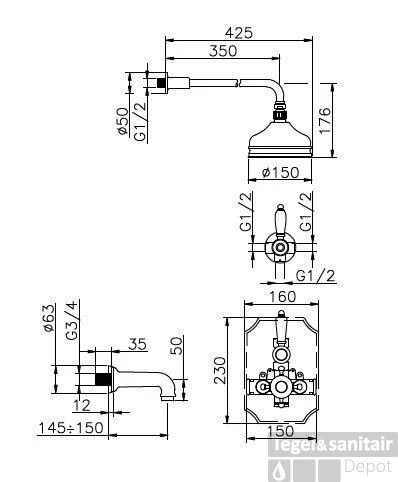 Huber Victorian Thermostatische Inbouw Doucheset RVS 916VT01HNS 1 Huber Victorian Thermostatische Inbouw Doucheset RVS 916VT01HNS