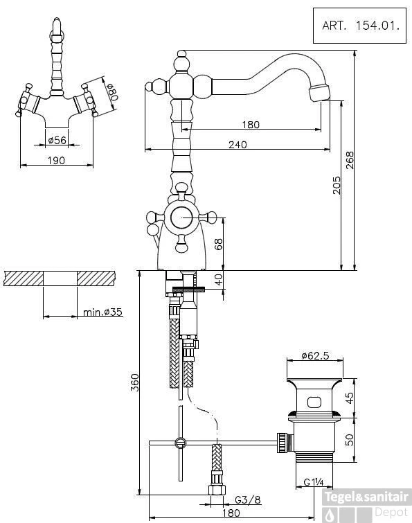 Wastafelmengkraan Thermostatische Huber Victorian 15401HCR Chroom 1 Wastafelmengkraan Thermostatische Huber Victorian 15401HCR Chroom