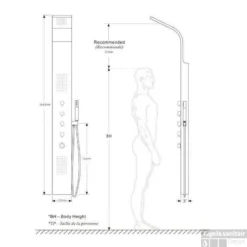 RVS Douchekolom HURON Met Thermostatische Kraan -Baden Luxe Verkoop huron rvs douchekolom lijntekening 1