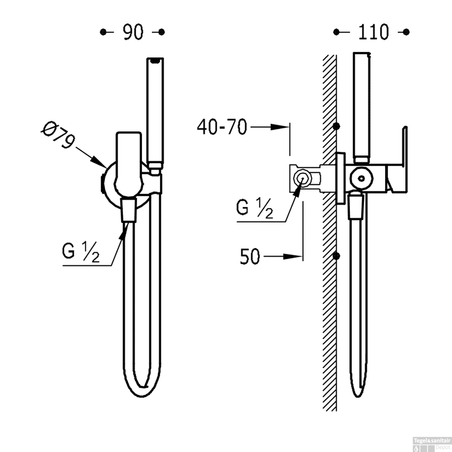 Inbouw Bidetmengkraan Tres Loft Colors 1-Hendel Met Handdouche Mat Zwart - Afbeelding 2