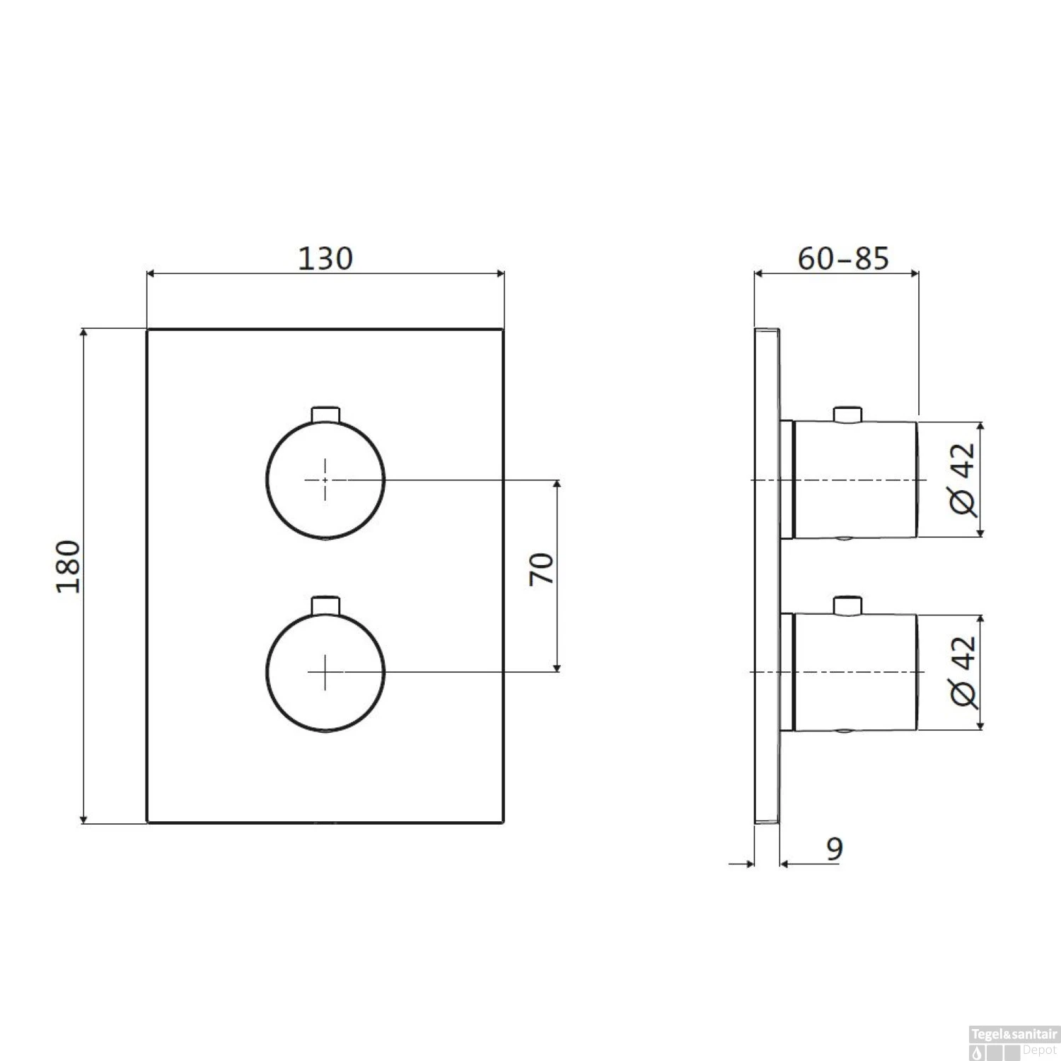 Inbouw Douchekraan 2-Weg Herzbach Design IX Thermostatisch PVD-Coating Zwart 2 Inbouw Douchekraan 2-Weg Herzbach Design IX Thermostatisch PVD-Coating Zwart - Afbeelding 2