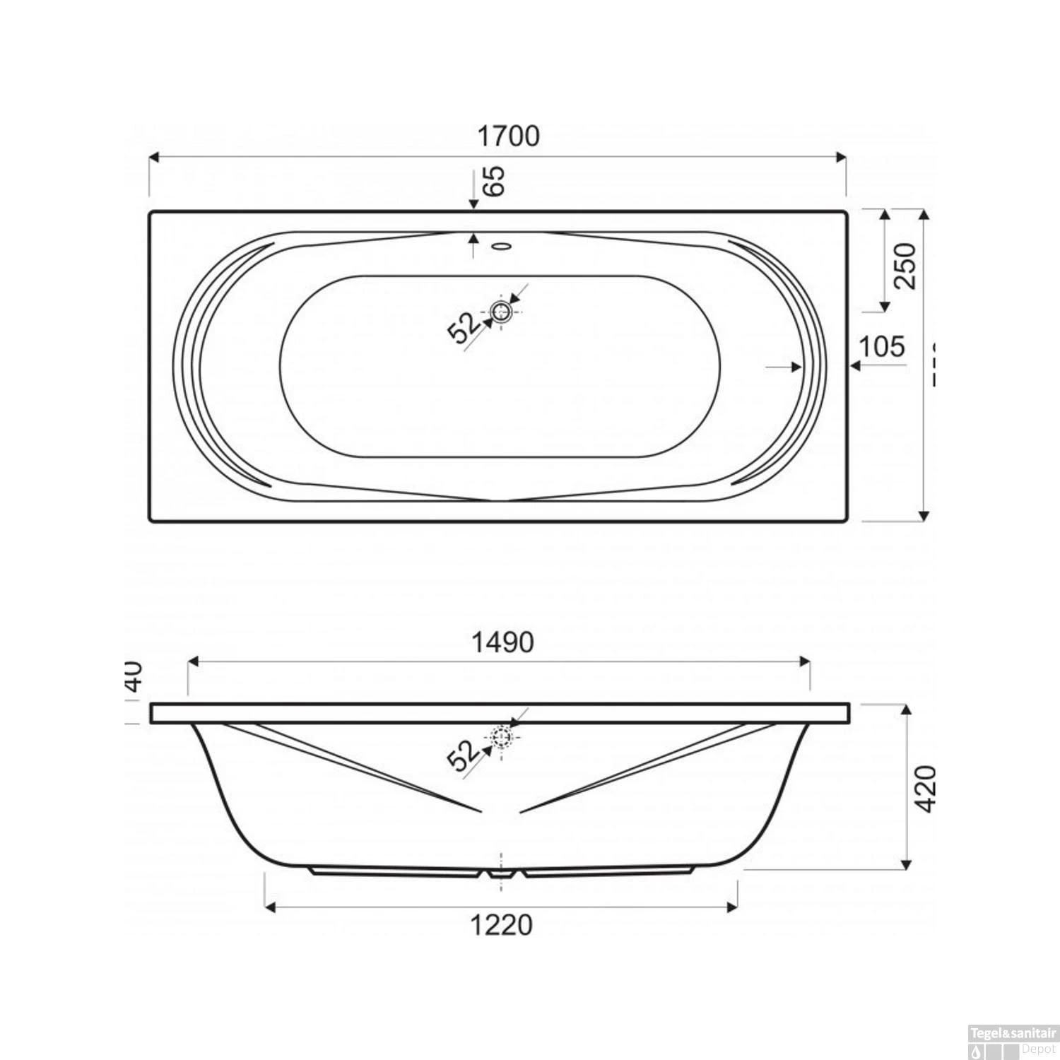 Inbouw Duo Ligbad Wisa Toscana 170x75x42 Cm Wit 2 Inbouw Duo Ligbad Wisa Toscana 170x75x42 Cm Wit - Afbeelding 2