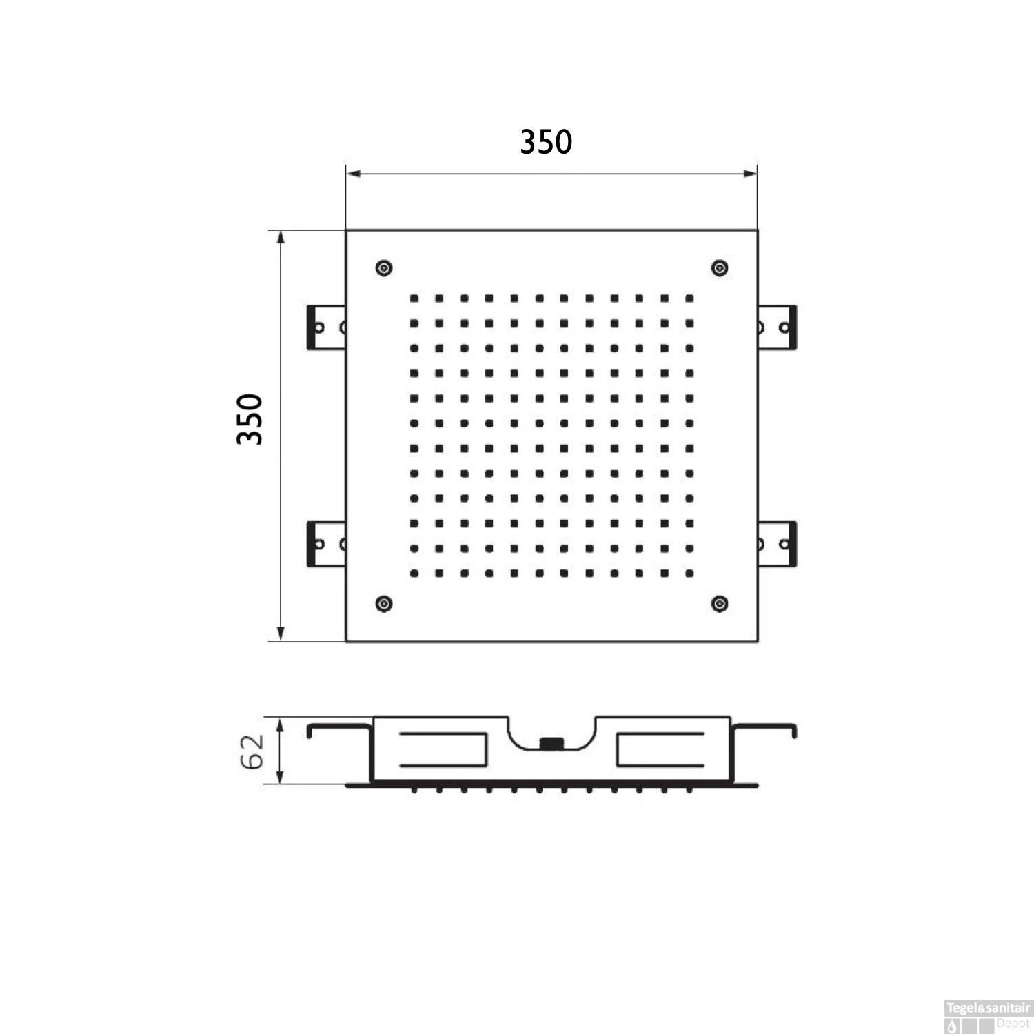 Inbouw Hoofddouche GRB InCool Vierkant 35x35 Cm Inox 2 Inbouw Hoofddouche GRB InCool Vierkant 35x35 Cm Inox - Afbeelding 2