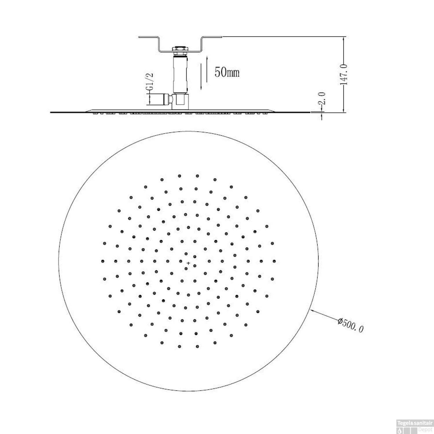 Inbouw Hoofddouche Rond UFO Wiesbaden 50x2 Cm Chroom 2 Inbouw Hoofddouche Rond UFO Wiesbaden 50x2 Cm Chroom - Afbeelding 2