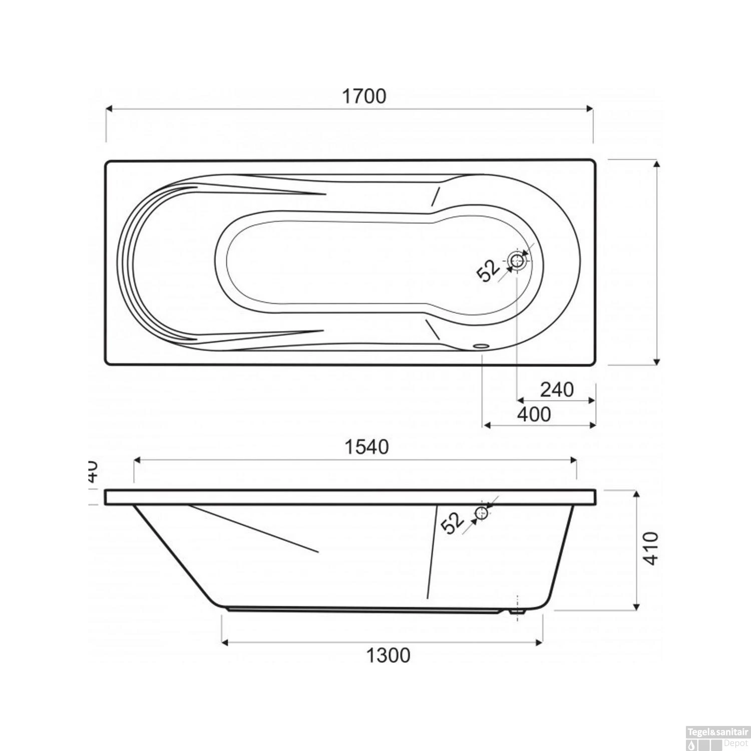 Inbouw Ligbad Wisa Fontana 170x70x41 Cm Wit 2 Inbouw Ligbad Wisa Fontana 170x70x41 Cm Wit - Afbeelding 2