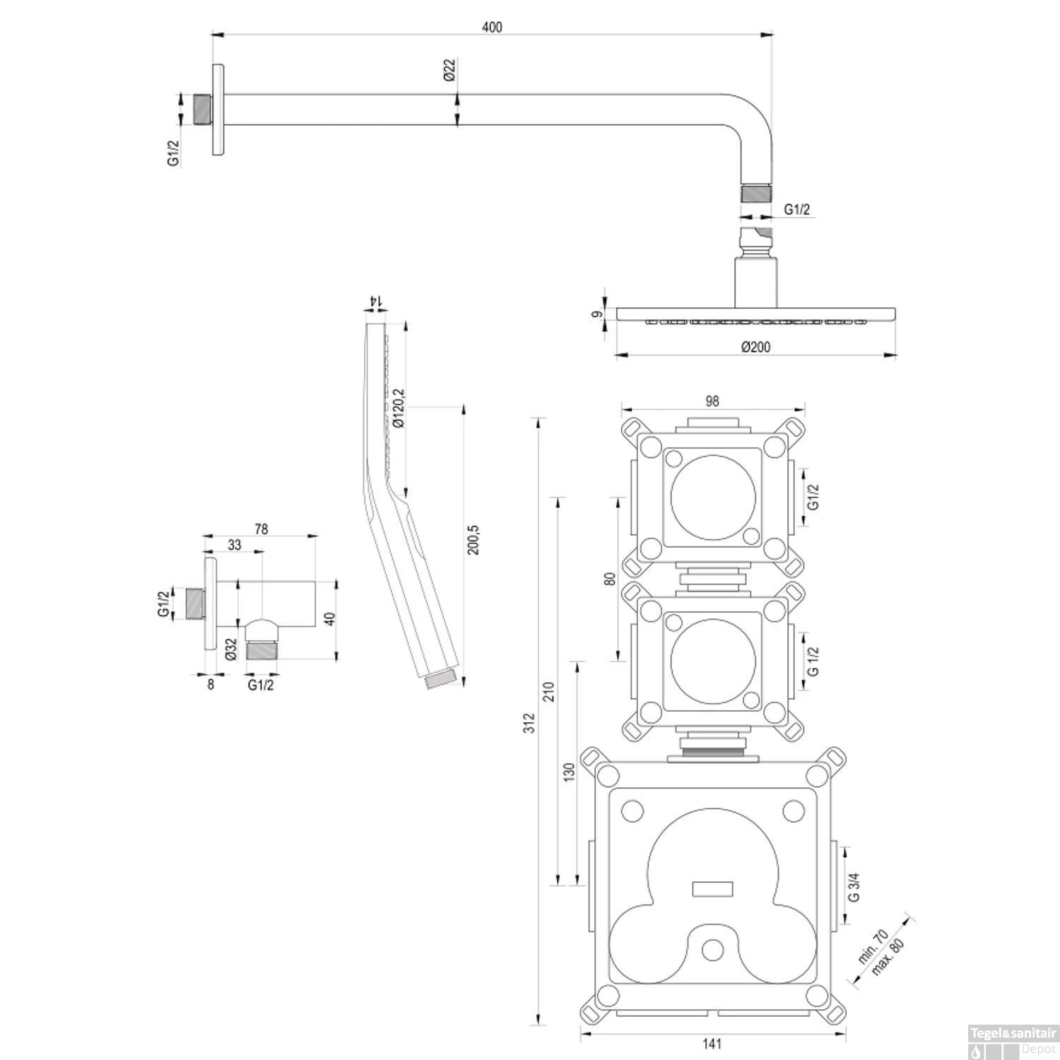 Inbouw Regendouche Set Brauer Black Edition Gebogen Wanduitloop Ronde Hoofddouche 20 Cm Met Twee Stopkranen En Handdouche 3 Standen Mat Zwart - Afbeelding 10