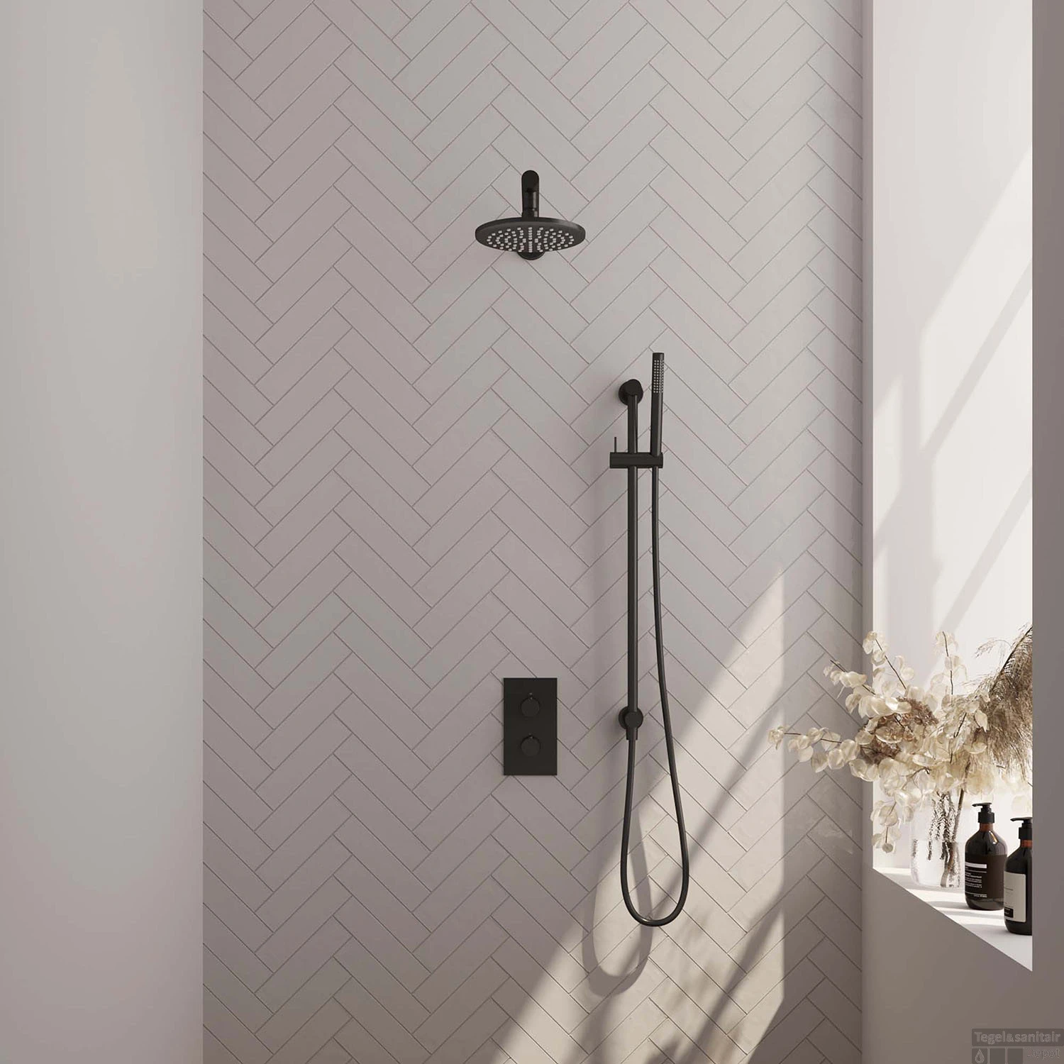 Inbouw Regendouche Set Brauer Black Edition Wanduitloop Ronde Hoofddouche 20 Cm Met Glijstang Mat Zwart