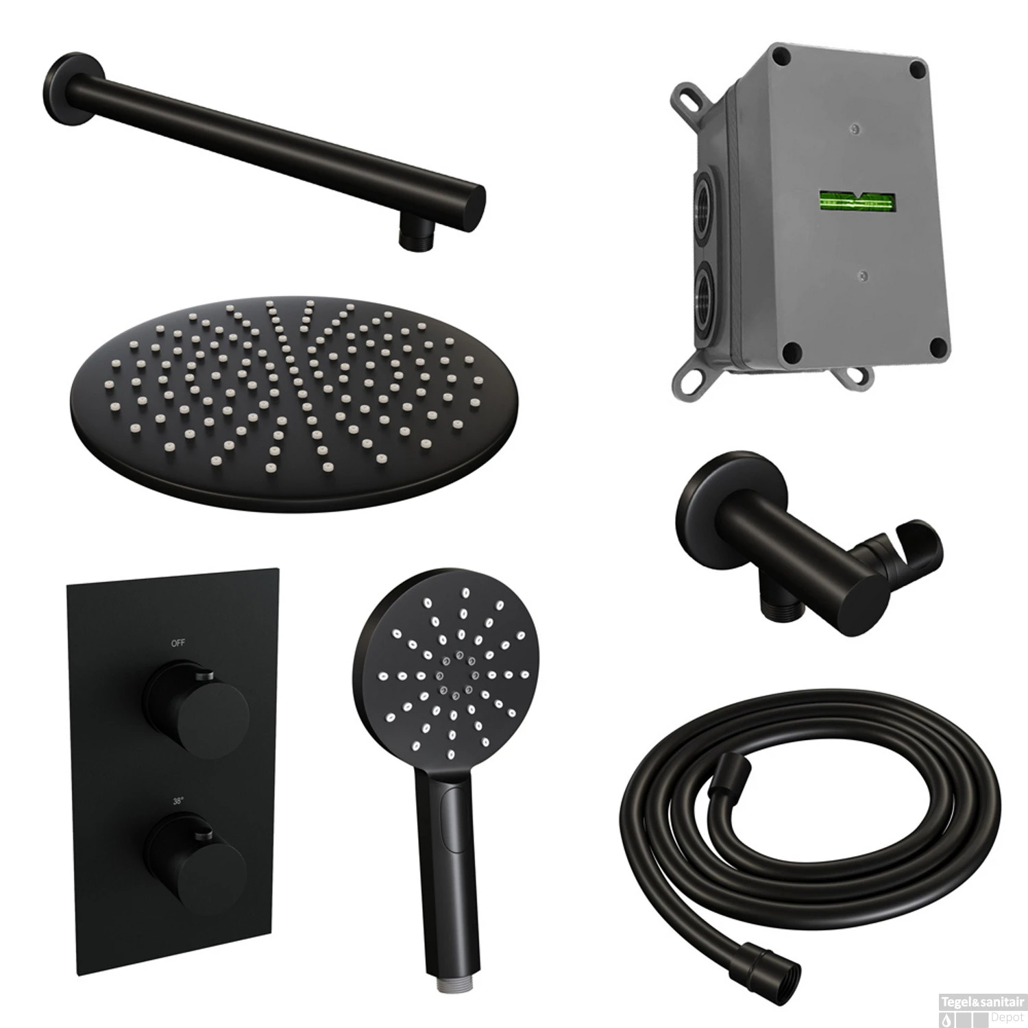 Inbouw Regendouche Set Brauer Black Edition Wanduitloop Ronde Hoofddouche 30 Cm Met Handdouche 3 Standen Mat Zwart - Afbeelding 2