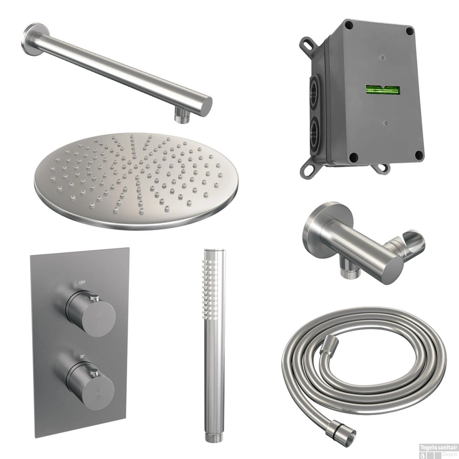 Inbouw Regendouche Set Brauer Brushed Edition Wanduitloop Ronde Hoofddouche 30 Cm RVS Look - Afbeelding 2