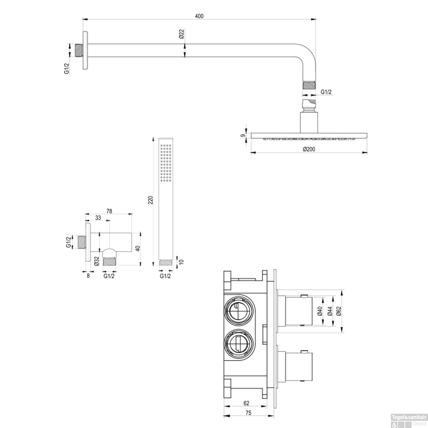 Inbouw Regendouche Set Brauer Chrome Edition Gebogen Wanduitloop Ronde Hoofddouche 20 Cm - Afbeelding 10