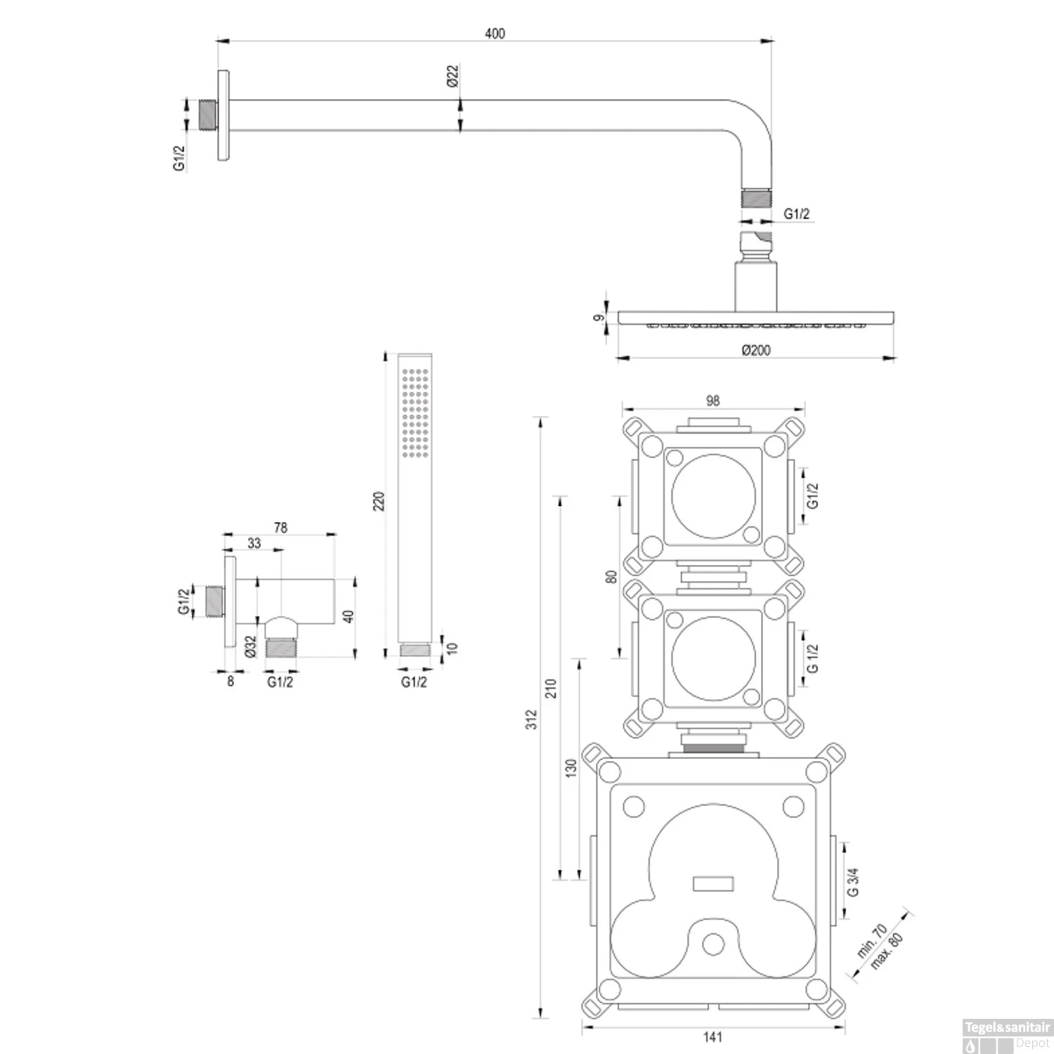 Inbouw Regendouche Set Brauer Copper Edition Gebogen Wanduitloop Ronde Hoofddouche 20 Cm Met Twee Stopkranen Koper - Afbeelding 10