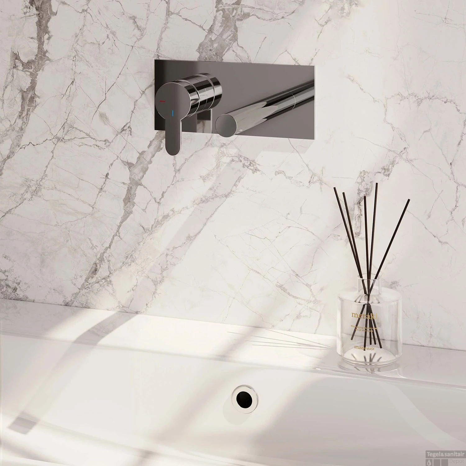 Inbouw Wastafelmengkraan Brauer Chrome Edition Coldstart Rechte Uitloop Korte Platte Hendel Links Chroom Met Afdekplaat - Afbeelding 2