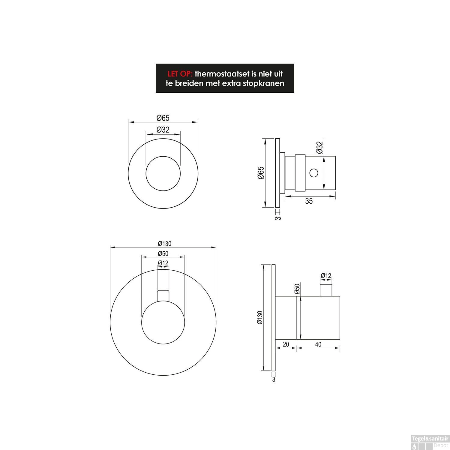 Inbouwthermostaat Brauer Chrome Edition En 2 Stopkranen Met In- En Afbouwdelen Chroom - Afbeelding 3