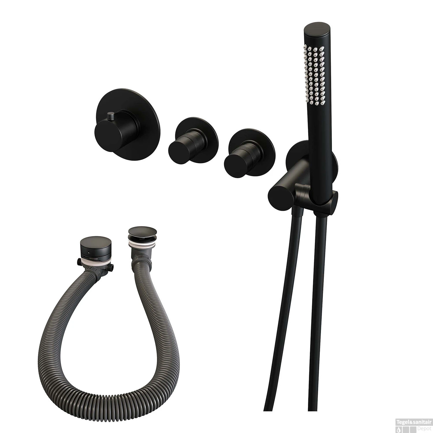 Inbouwthermostaatset Brauer Black Incl Staafhanddouche En Badafvoer Mat Zwart - Afbeelding 2