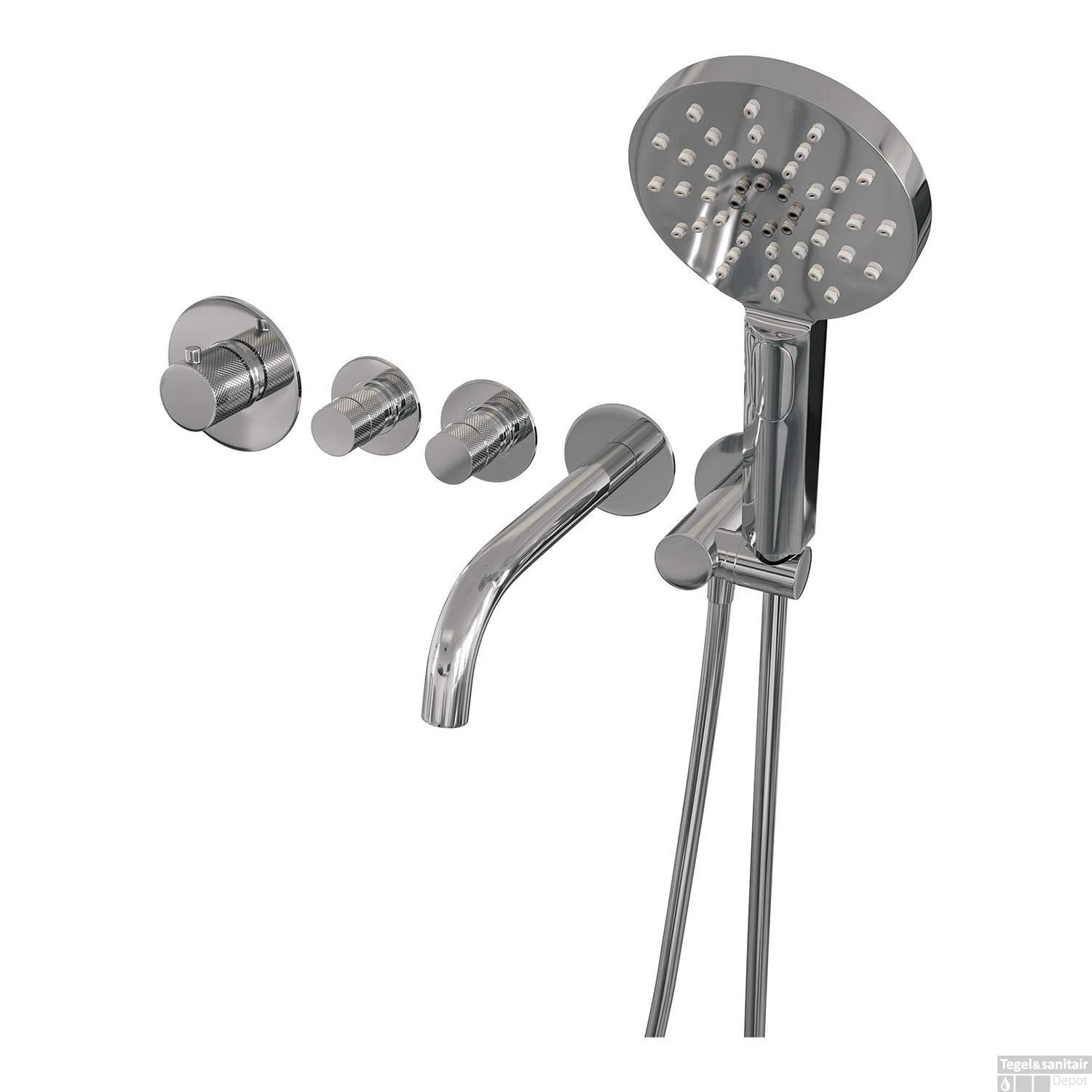 Inbouwthermostaatset Brauer Chrome Carving Incl Baduitloop En 3 Standen Handdouche Chroom - Afbeelding 2