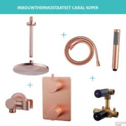 Inbouwthermostaatset Wiesbaden Caral Rond 20cm Plafonduitloop Geborsteld Koper PVD Coating