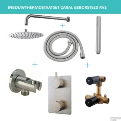 Inbouwthermostaatset Wiesbaden Caral Rond 20cm Muuruitloop Geborsteld RVS PVD Coating