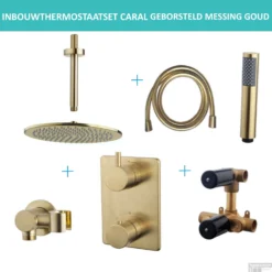 Inbouwthermostaatset Wiesbaden Caral Rond 30cm Plafonduitloop Geborsteld Messing Goud PVD Coating