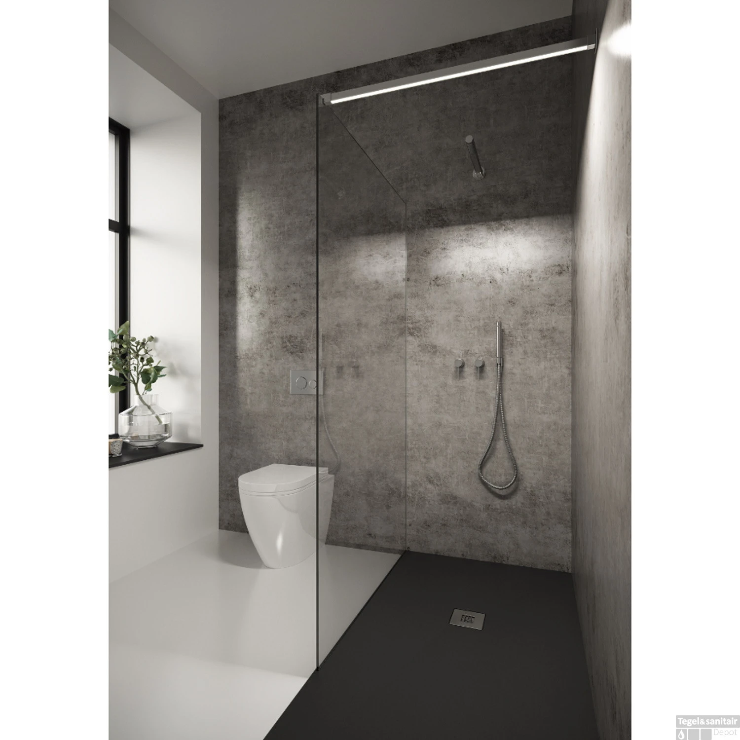 Inloopdouche Bellezza Bagno StabiLight 80x195cm 8 Mm Helder Glas Antikalk Inclusief Stabilisatiestang Met Verlichting Chroom
