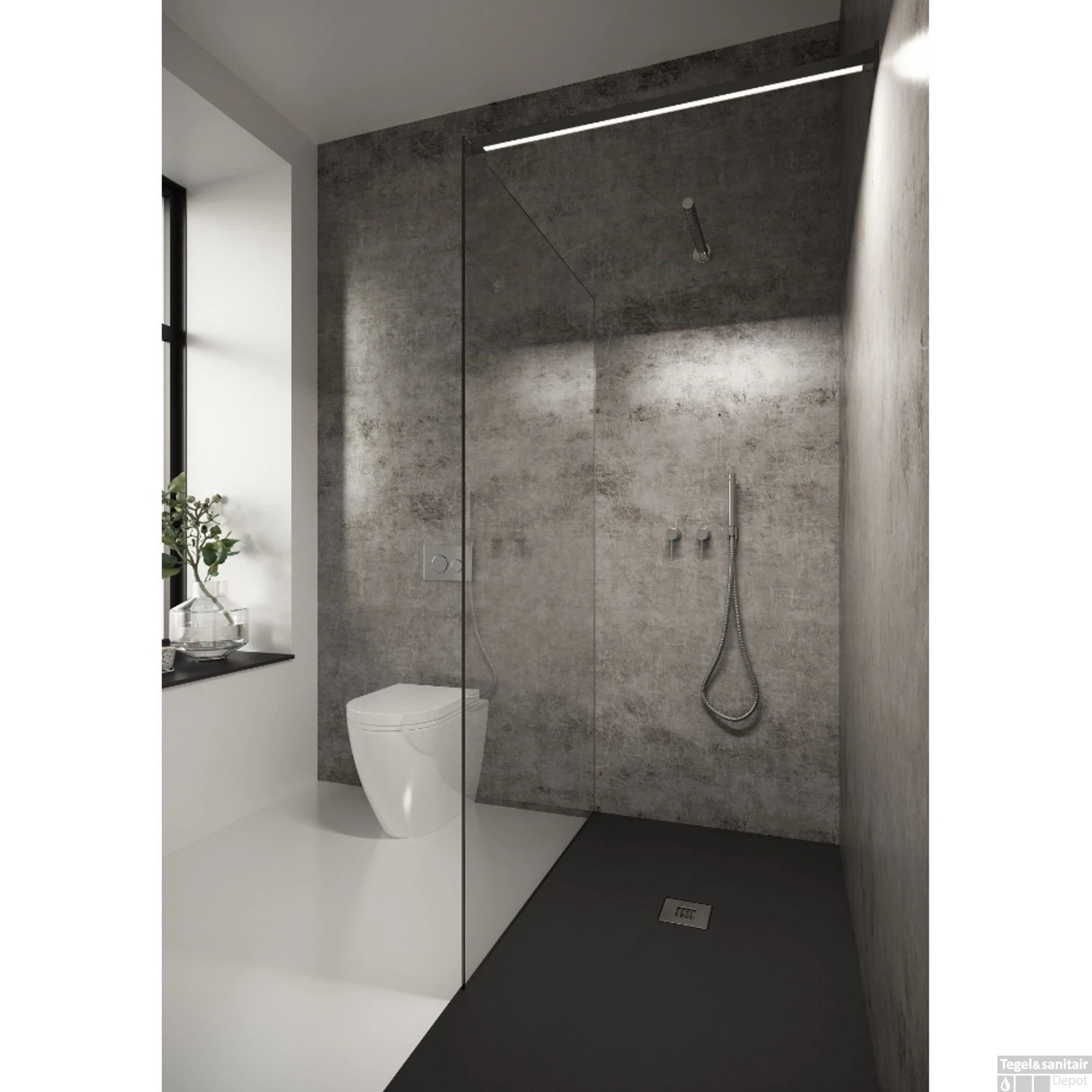 Inloopdouche Bellezza Bagno StabiLight 100x195cm 8 Mm Helder Glas Antikalk Inclusief Stabilisatiestang Met Verlichting Mat Zwart
