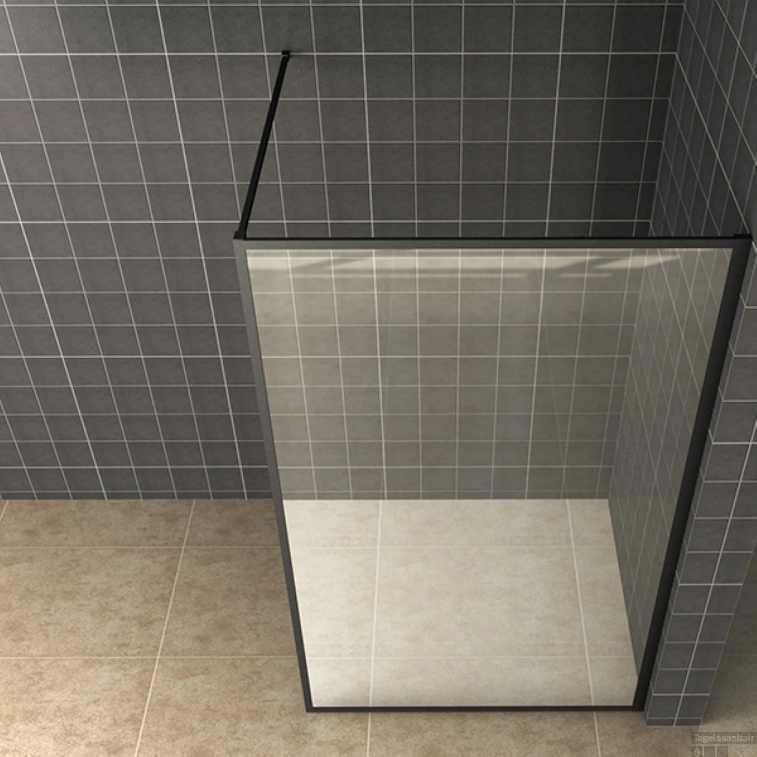 Inloopdouche Boss & Wessing Vidrios 90x200 Cm 10 Mm Met Stabilisatiestang NANO Mat Zwart